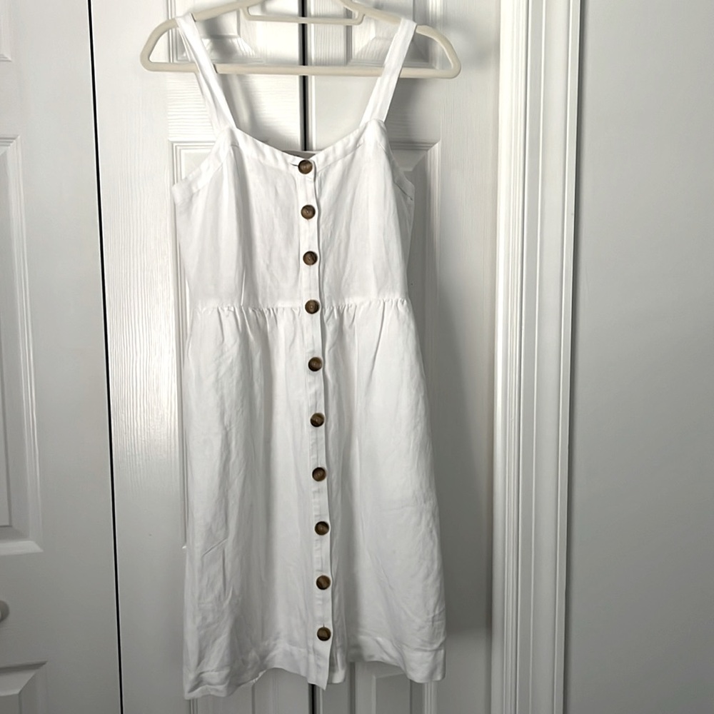 Loft Linen Blend Strappy Button Flare Dress size 4 Petite
